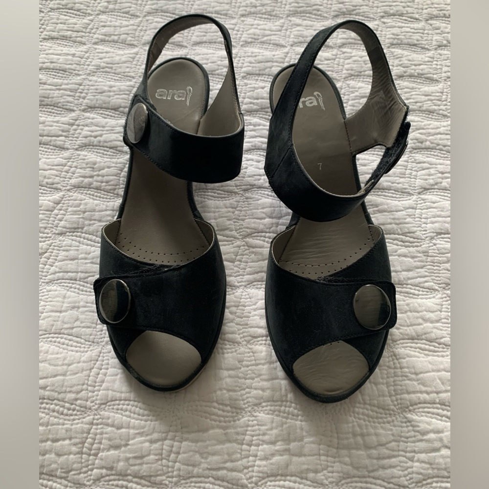 Navy Blue Suede Zara Wedge Sandals